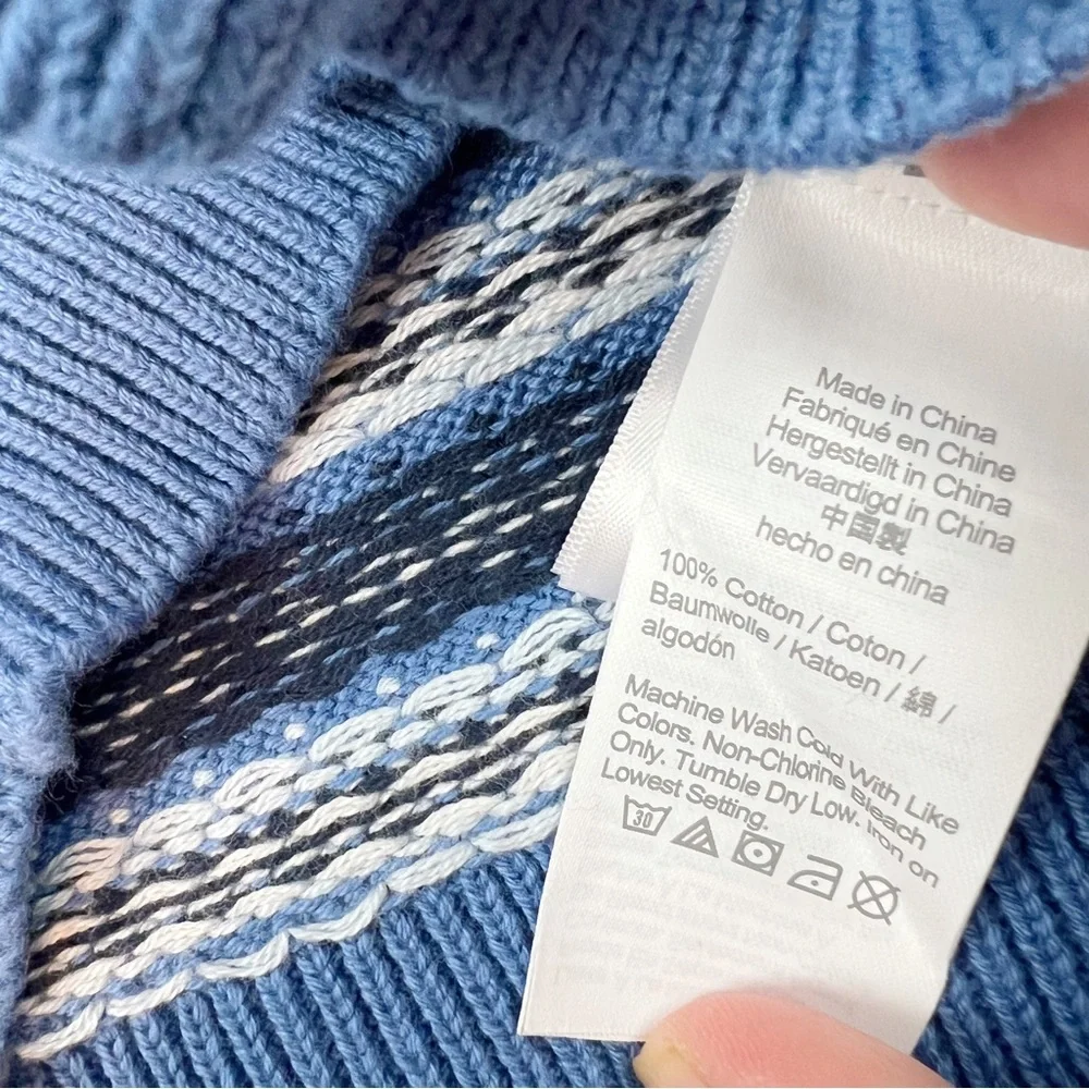 J Crew Men’s long‎ sleeve crew neck fair isle pullover sweater in blue